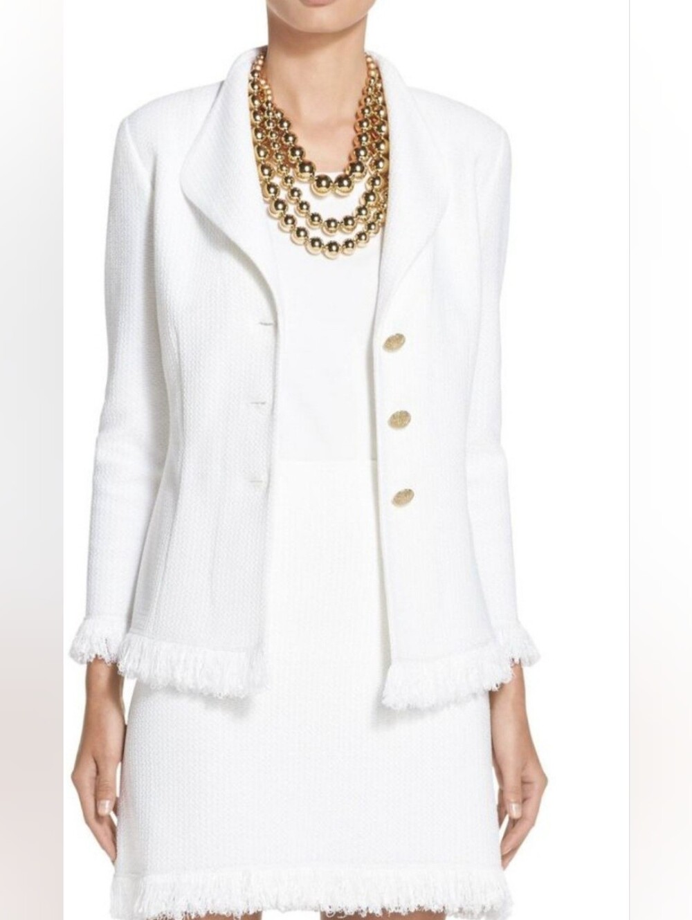 St John  textured knit blazer with fringe trim